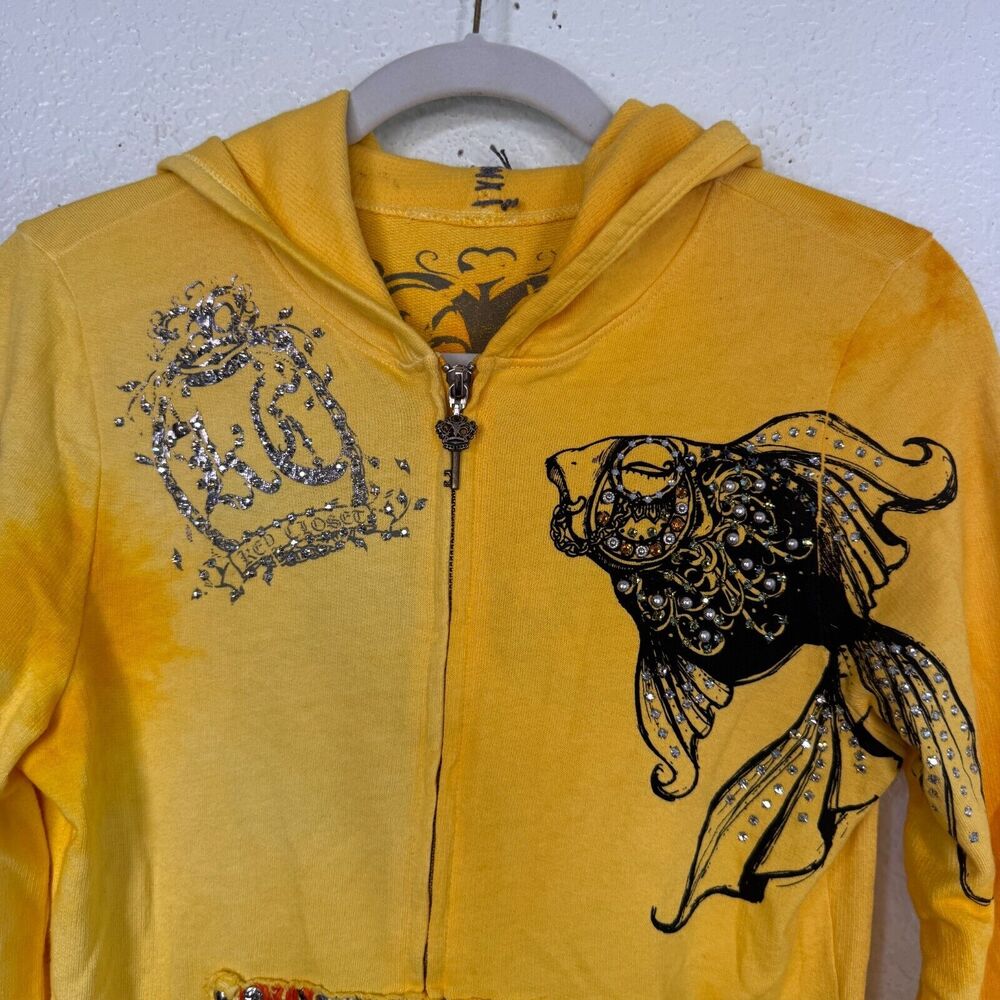 Key Closet Y2K Jacket Womens Small Koi Fish Swarovski Studded Hoodie Asian Art - Picture 4 of 15